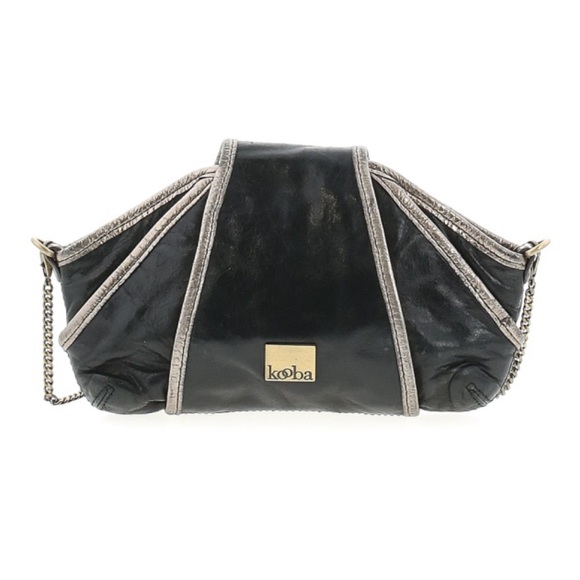 Kooba Black Gold Leather Clutch Cross Body Bag